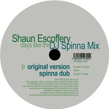Shaun Escoffery - Days Like This (DJ Spinna Mix) - Oyster Music Shaun Escoffery - Days Like This (DJ Spinna Mix) - Oyster Music