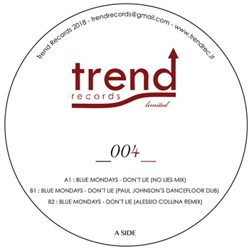 blue mondays - dont lie - incl paul johnson & allessio collina rmxs - trend records