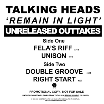 TALKING HEADS - REMAIN IN LIGHT UNRELEASED OUTTAKES - SIRE