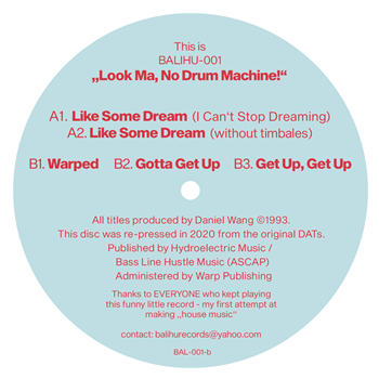 DANIEL WANG - THE LOOK MA NO DRUM MACHINE EP - 2020 EDITION - BALIHU
