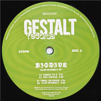 Biodive - Club Deadbeat EP - Gestalt Records