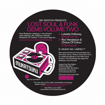 Loleatta Holloway / Ron Henderson & Choice Of Colour - Nik Weston Presents Lost Funk & Soul Gems Volume Two (7") - Mukatsuku