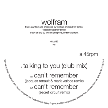 WOLFRAM - TALKING TO YOU / CANT REMEMBER(JACQUES RENAULT, MARK VERBOS & SECRET CIRCUIT REMIXES) - DFA